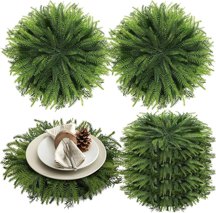 6 Pcs Christmas Placemats Set 15 Inch Large Greenery Placemats Round Norfolk Pine Place Mats Arti... | Amazon (US)