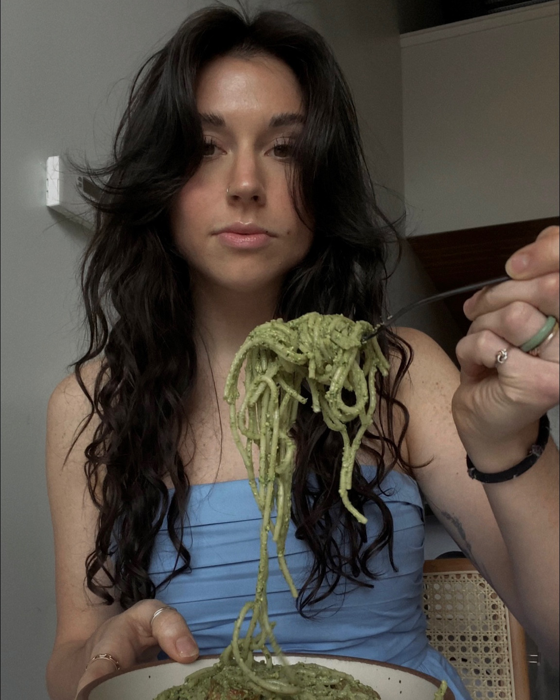 Hair care:
1. Shower with head and shoulders shampoo and conditioner and brush in shower with detangler
2. Use microfiber hair wrap and let dry for 5 minutes
3. Add 2 pumps of Moroccan oil to ends
4. Spray a generous amount of Shea moisture leave in conditioner
5. Run Miss Jessie’s pillow soft curls evenly through hair and scrunch
6. Air dry then style bangs with blow dryer