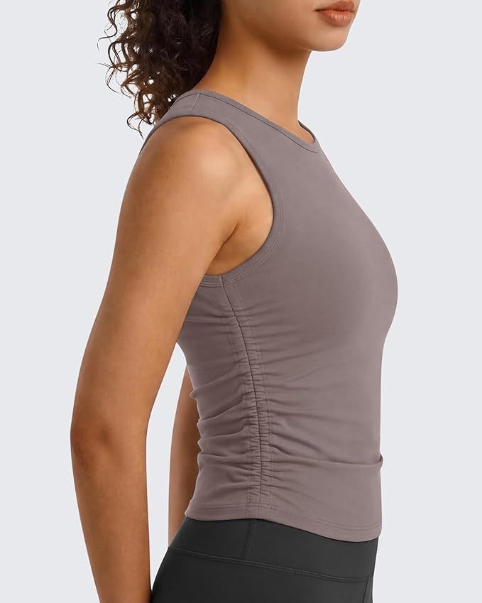 G4Free BareFeel Workout Yoga Tank Tops Ruched Sleeveless Athletic Tanks High Neck Pilates Top | Amazon (US)