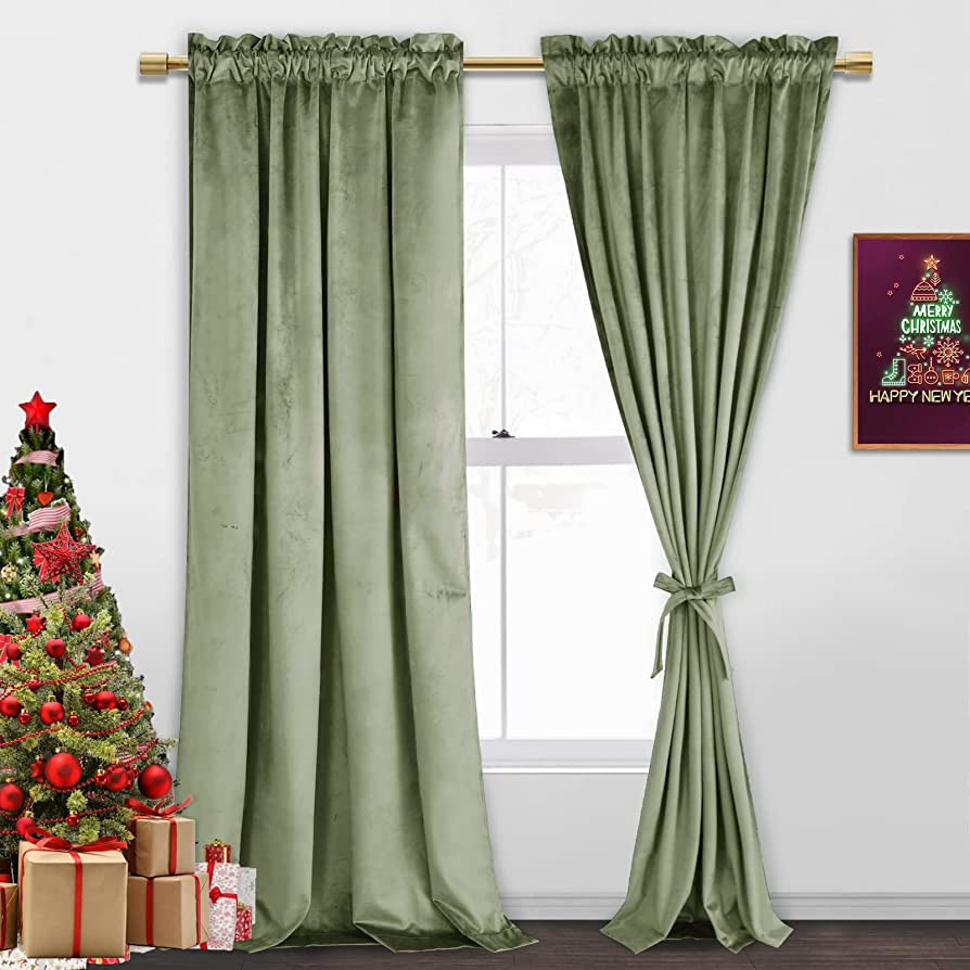 JIUZHEN Retro Velvet Curtains for Living Room - Room Darkening & Noise Reducing Rod Pocket Window... | Amazon (US)