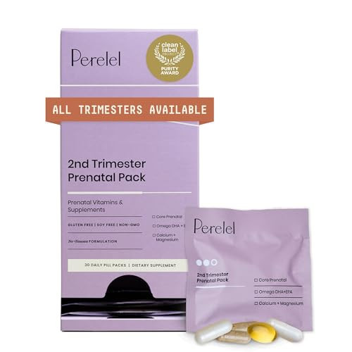 Perelel 2nd Trimester Prenatal Pack, Multivitamin with Magnesium, Omega 3, Iron & Calcium, Nutritional Support for Second Trimester Wellness, Soy & Gluten Free, Non GMO, 30 Daily Pill Packs | Amazon (US)