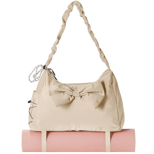 Travel Duffel Bag Sports Gym Bag with Shoe Compartment & Wet Pocket for Women, Yoga Gym Bag with Shoe Compartment, Overnight Weekender Bag for Fitness, Yoga, Beach, Hospital (Beige) | Amazon (US)