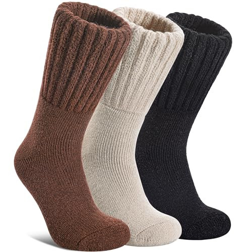 DOSKONI Boot Socks for Women Merino Wool Hiking Winter Warm Super Thick Thermal Cozy Knit Crew Socks 3 Pairs Solid Color B | Amazon (US)