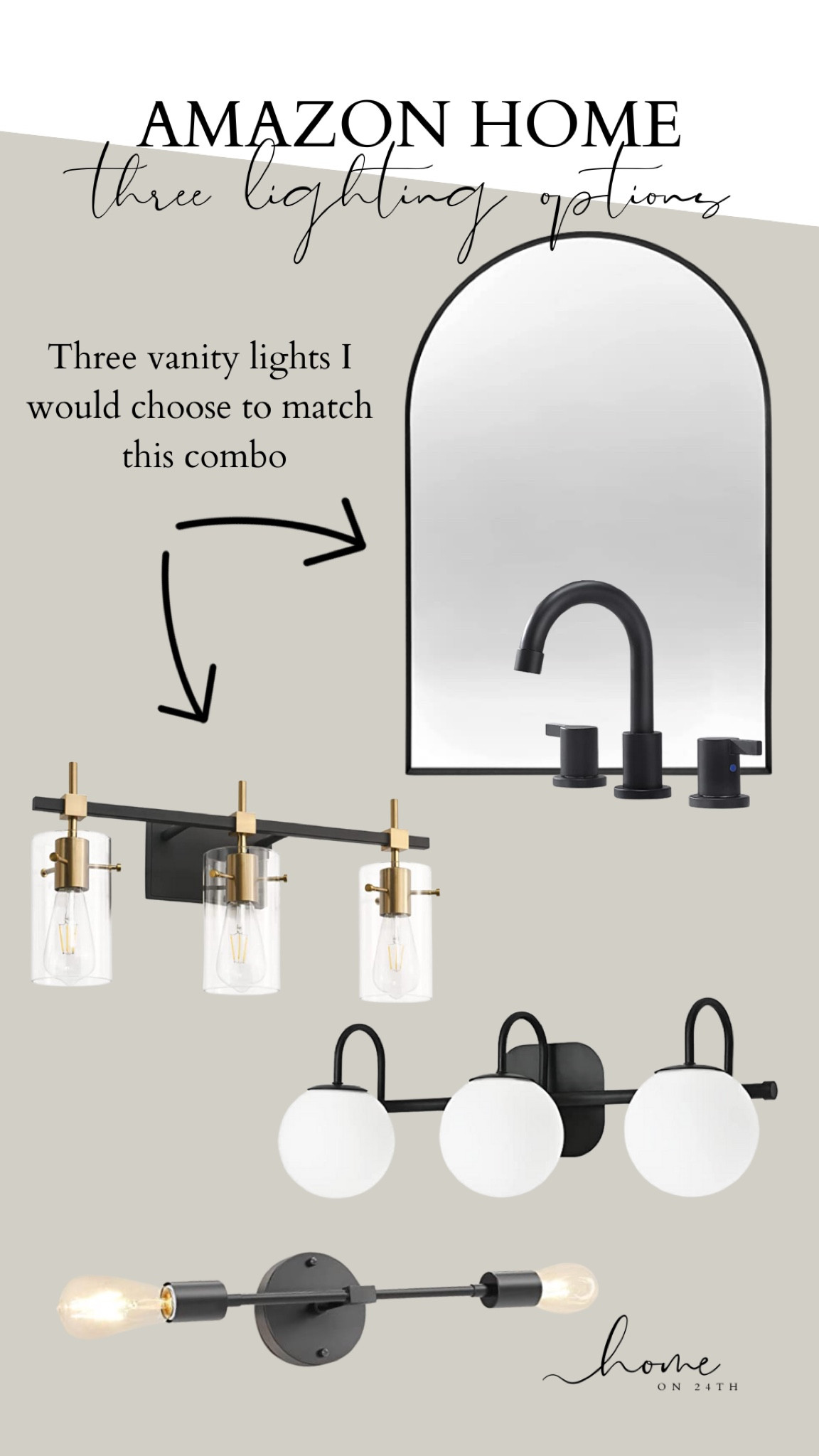Vanity combos can be tricky, but I’d love any three of these modern bathroom options!
.
Modern bathroom
Industrial Vanity lighting
Black and Gold lighting
Arched bathroom mirror 
Milk glass vanity light 
Black bathroom faucet 
Modern bathroom mirror

#LTKunder50 #LTKunder100 #LTKhome