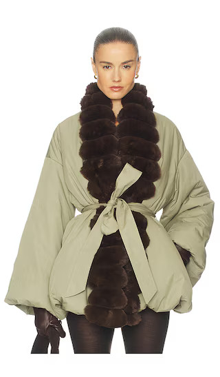 Bubble Puffer With Faux Fur in Fennel & Cedar | Revolve Clothing (Global)