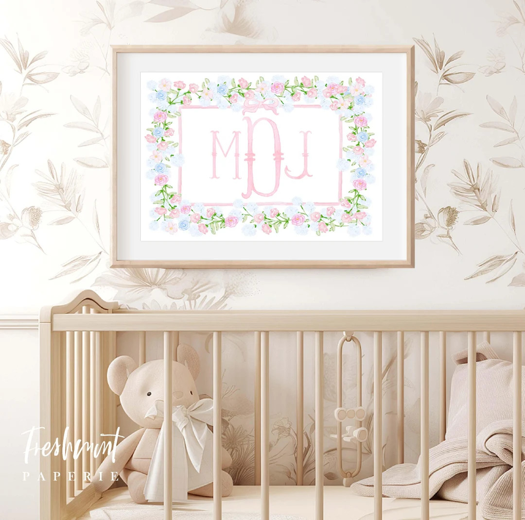 Watercolor Monogram, Nursery Monogram, Pink Floral Monogram, Nursery Wall Art, Whimsical Floral N... | Etsy (US)