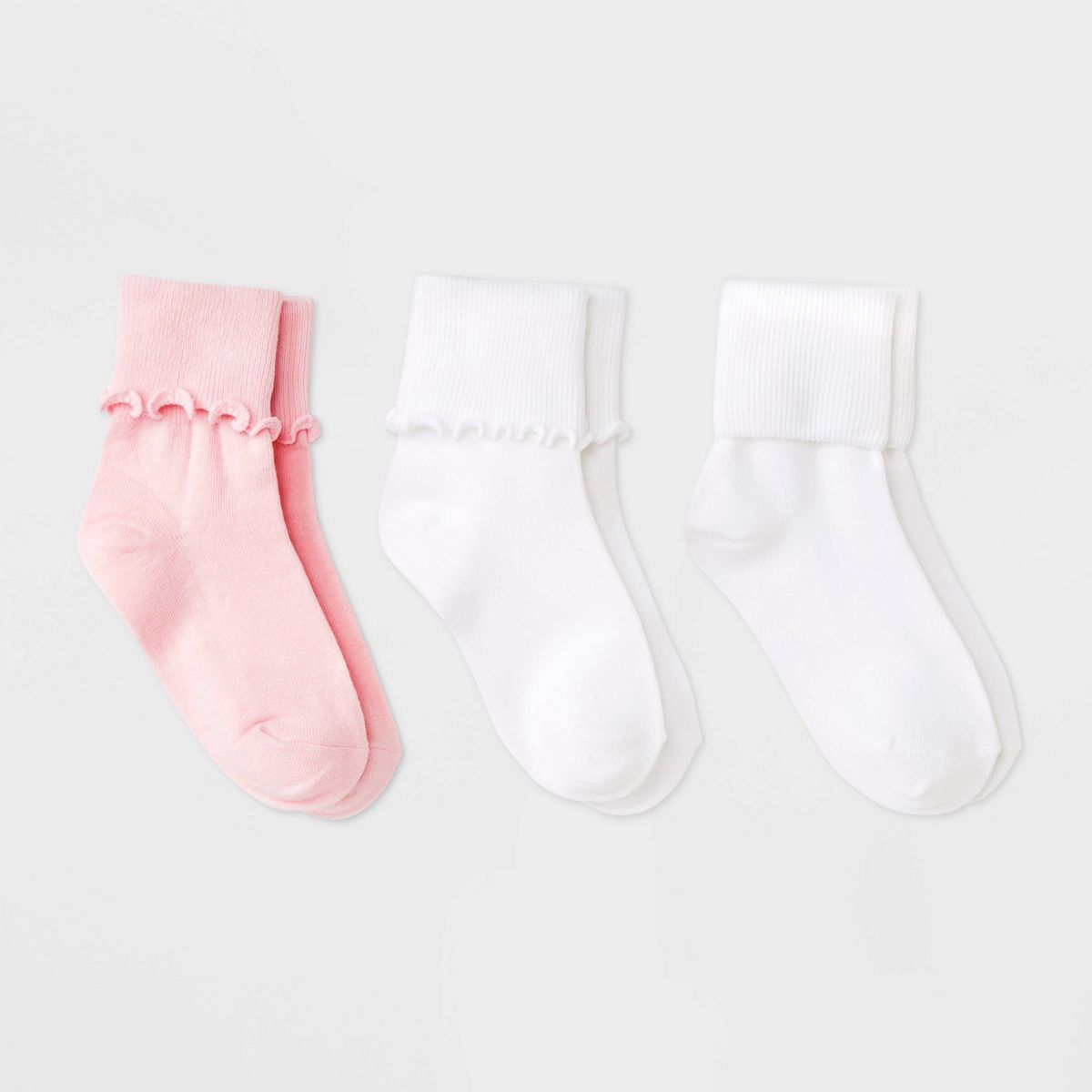 Girls' 3pk Turn Cuff Crew Socks - Cat & Jack™ Pink | Target
