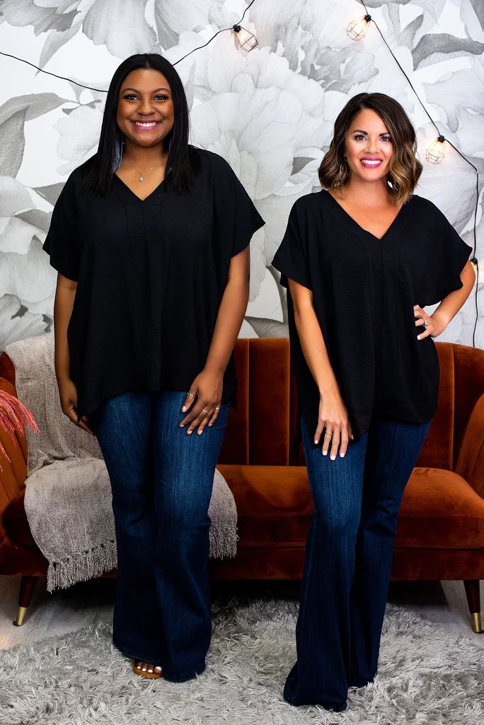 Do Everything In Love Black Solid V Neck Top - T1247BK | Tee for the Soul
