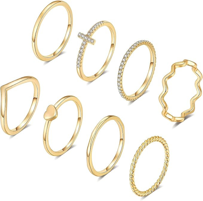 Honsny 8PCS 14K Gold Plated Rings Stacking Stackable Rings for Women Gold Silver Knuckle Rings Se... | Amazon (US)