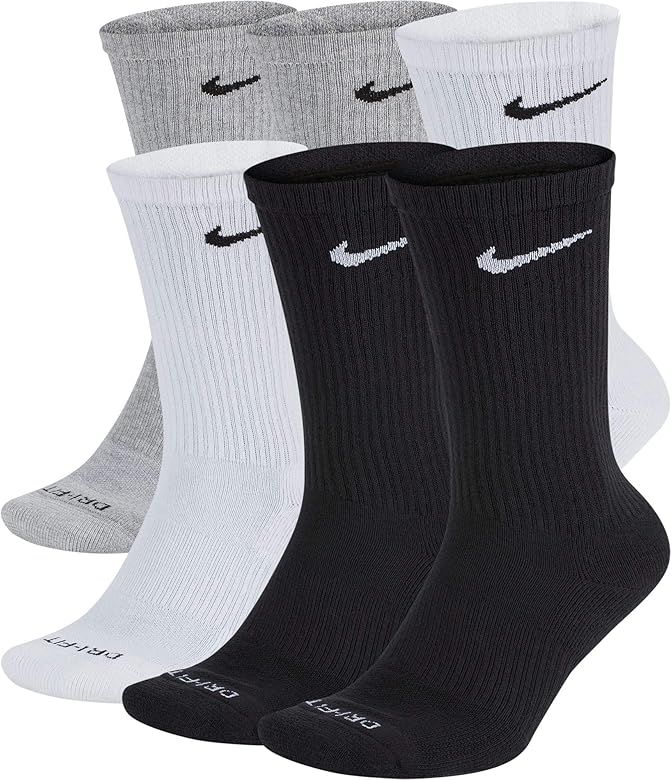 NIKE Plus Cushion Socks 6-Pair Men's Crew Women's 8-12 | Amazon (US)