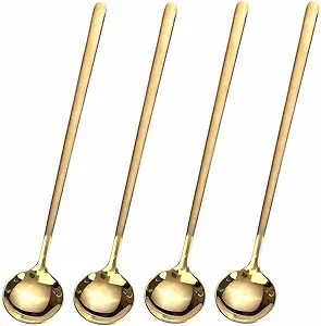 4 PCS 6.7 Inches Coffee/ Tea Spoons Long Handle, Gold, Ice Tea, Espresso Stainless Steel Long Spo... | Amazon (US)