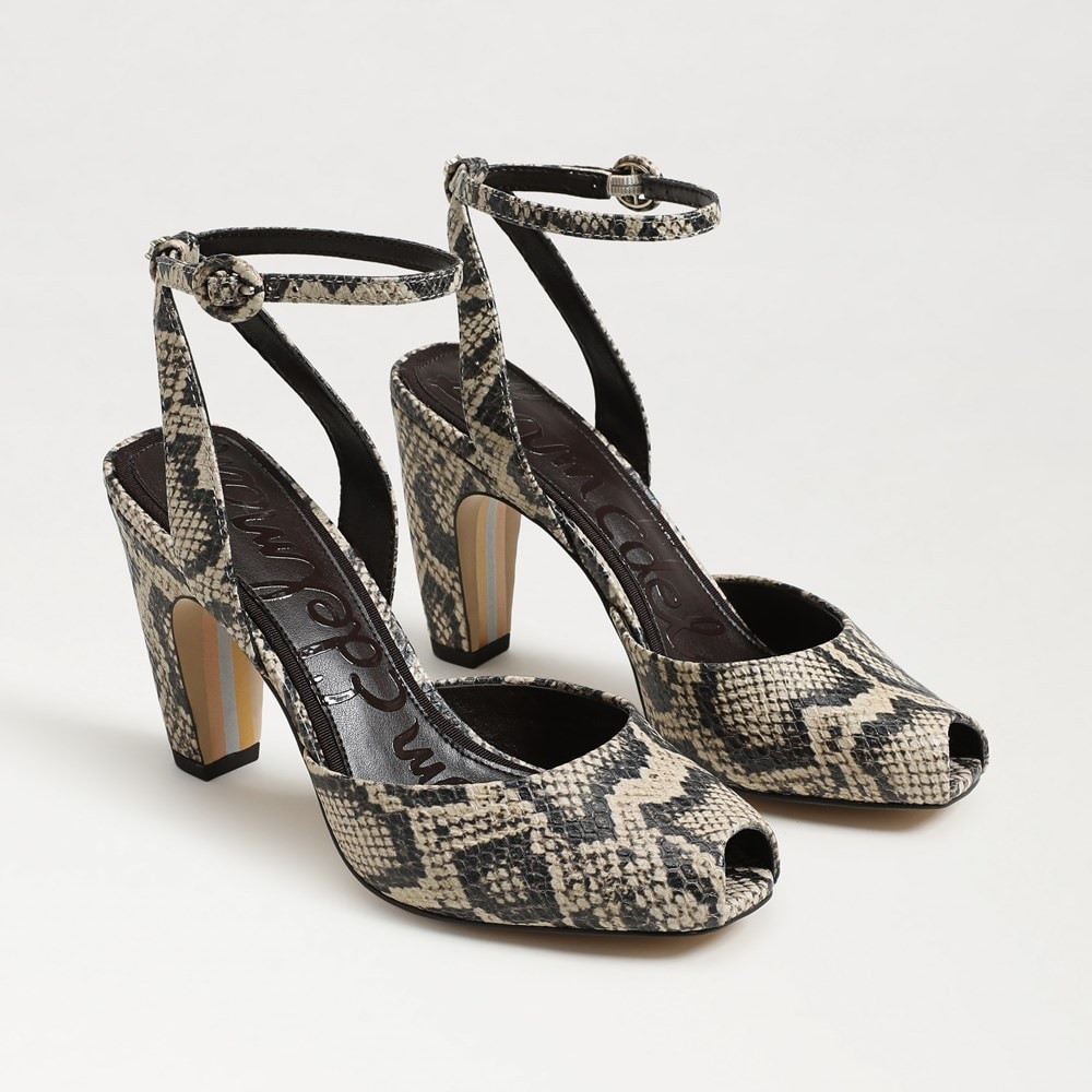 Sam Edelman Wrenna Ankle Strap Pump Roccia Grey Snake Print | Sam Edelman