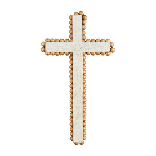Mud Pie Medium Gold Bead Cross | Mango Wood | Mud Pie