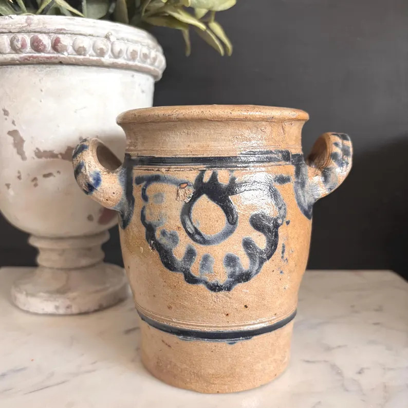 Antique stoneware German crock with cobalt blue design Primitive salt glazed pottery small collec... | Etsy (Global)