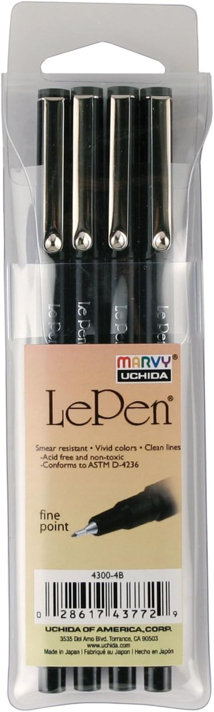 Uchida Of America 4300-4B 4-Piece 0.3 Point Size Le Pen Drawing Pen Set, Black | Amazon (US)