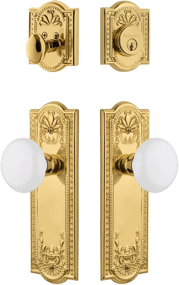 Nostalgic Warehouse Meadows Entry Set with White Porcelain Knob in Polished Brass-2 3/8" Backset-... | Amazon (US)