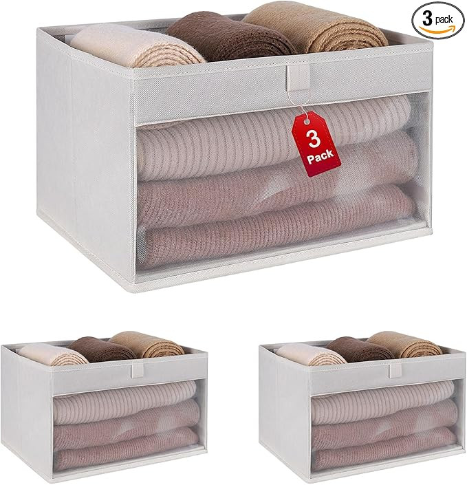 WUIKE Closet Storage Bins, Fabric Organizer Baskets with Clear Window and Handles, Foldable Stora... | Amazon (US)