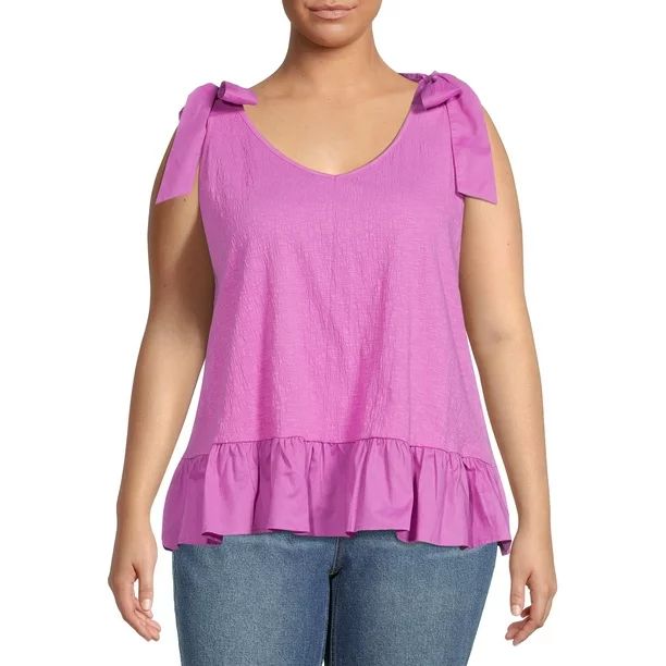 Terra & Sky Women's Plus Size Knit Tank Top with Shoulder Ties | Walmart (US)