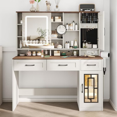 Makeup Vanity Desk with Mirror and Lights, Dressing Table with Jewelry Cabinet, White | Target