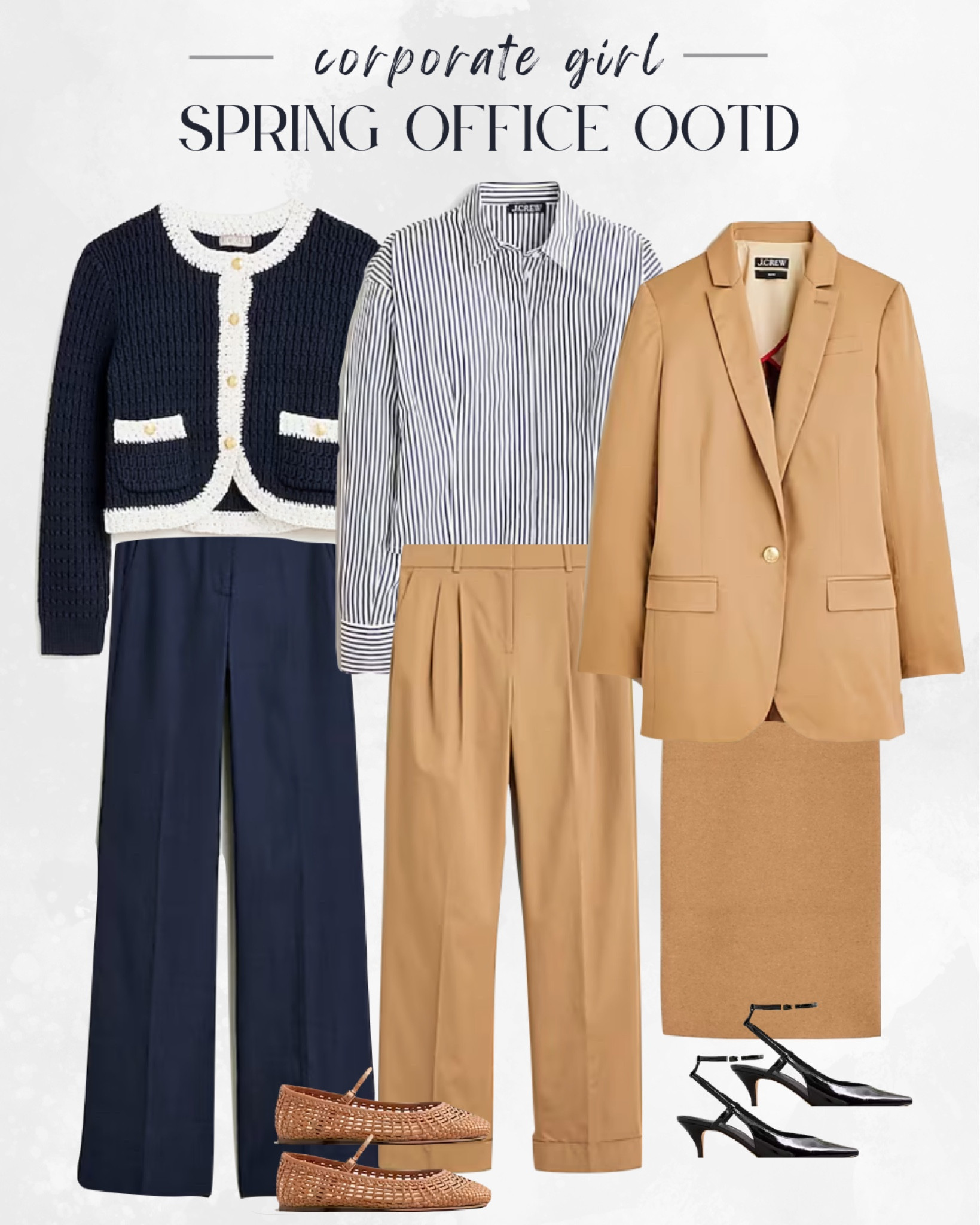 Revamp your spring workwear a navy sweater or tan blazer work outfit from J.Crew! Shop sale of professional attire, featuring chic blazers, versatile skirts, and office-ready essentials. Elevate your professional wardrobe for spring corporate fashion  

#LTKover40 #LTKworkwear #LTKSeasonal