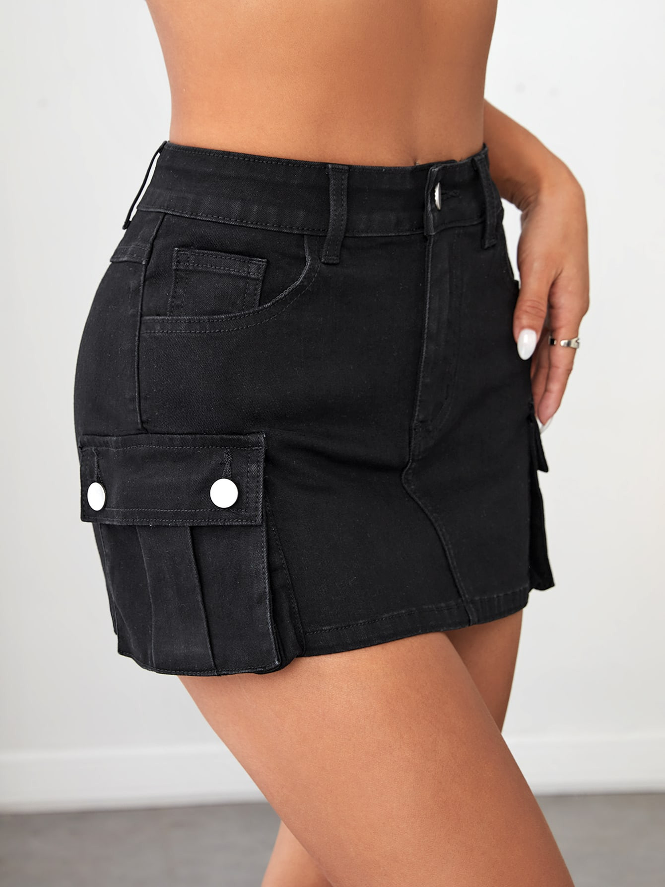 SHEIN PETITE Flap Pocket Cargo Denim Skirt | SHEIN
