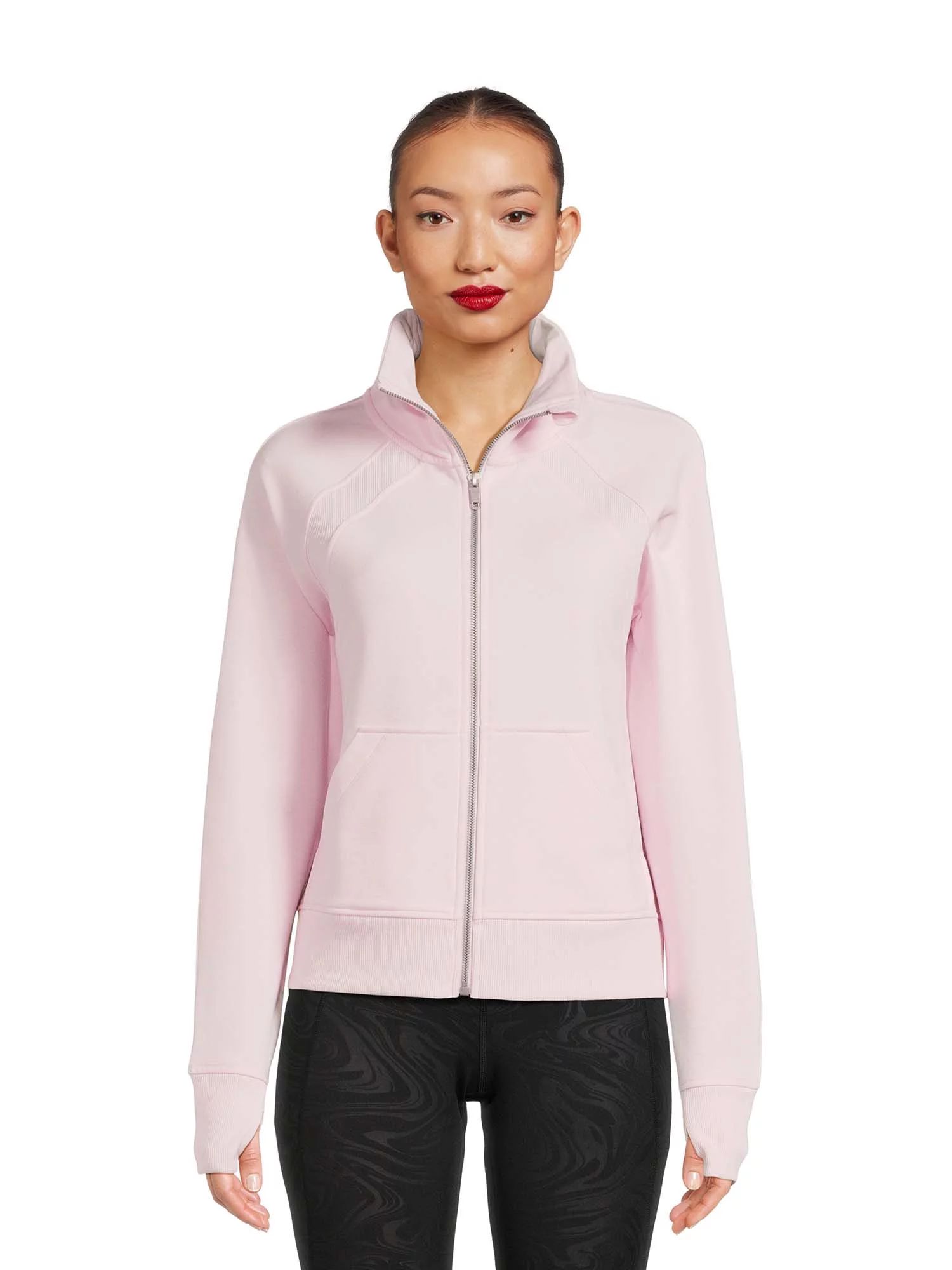 Avia Women's Plush Mixed Rib Mock Neck Full Zip Jacket, Sizes XS-XXXL | Walmart (US)