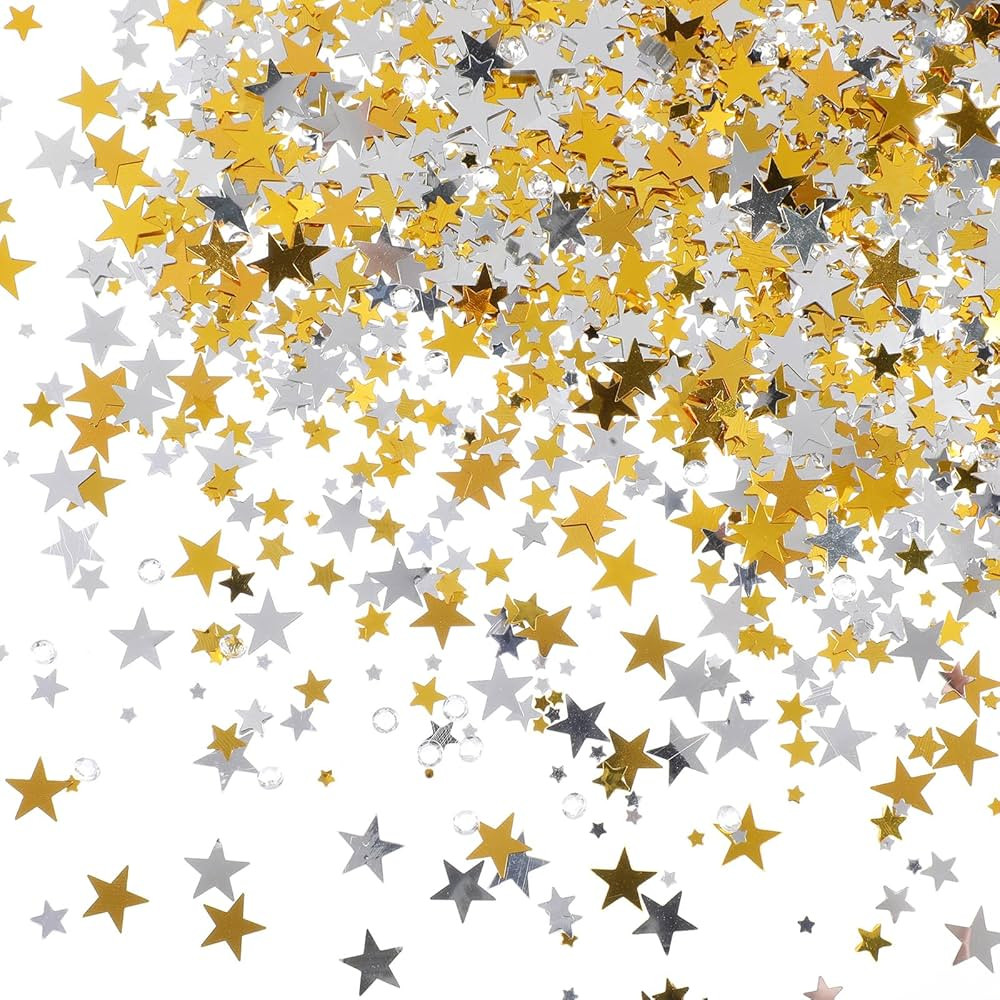 6000 Pcs Glitter Star Confetti with Diamond, 60g 6mm Metallic Foil Sprinkles Table Glitter Confet... | Amazon (US)