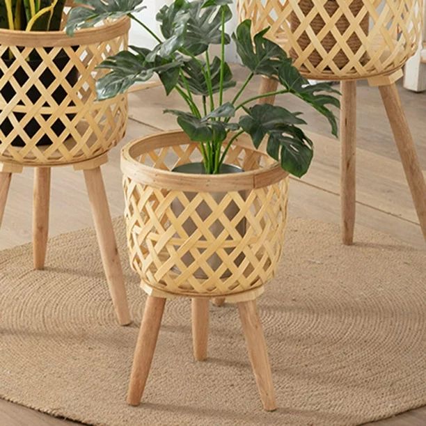 menolanaHand Woven Flower Pot, Rattan Pot Tripod Stand Detachable Wooden Flower Baskets for Balco... | Walmart (US)