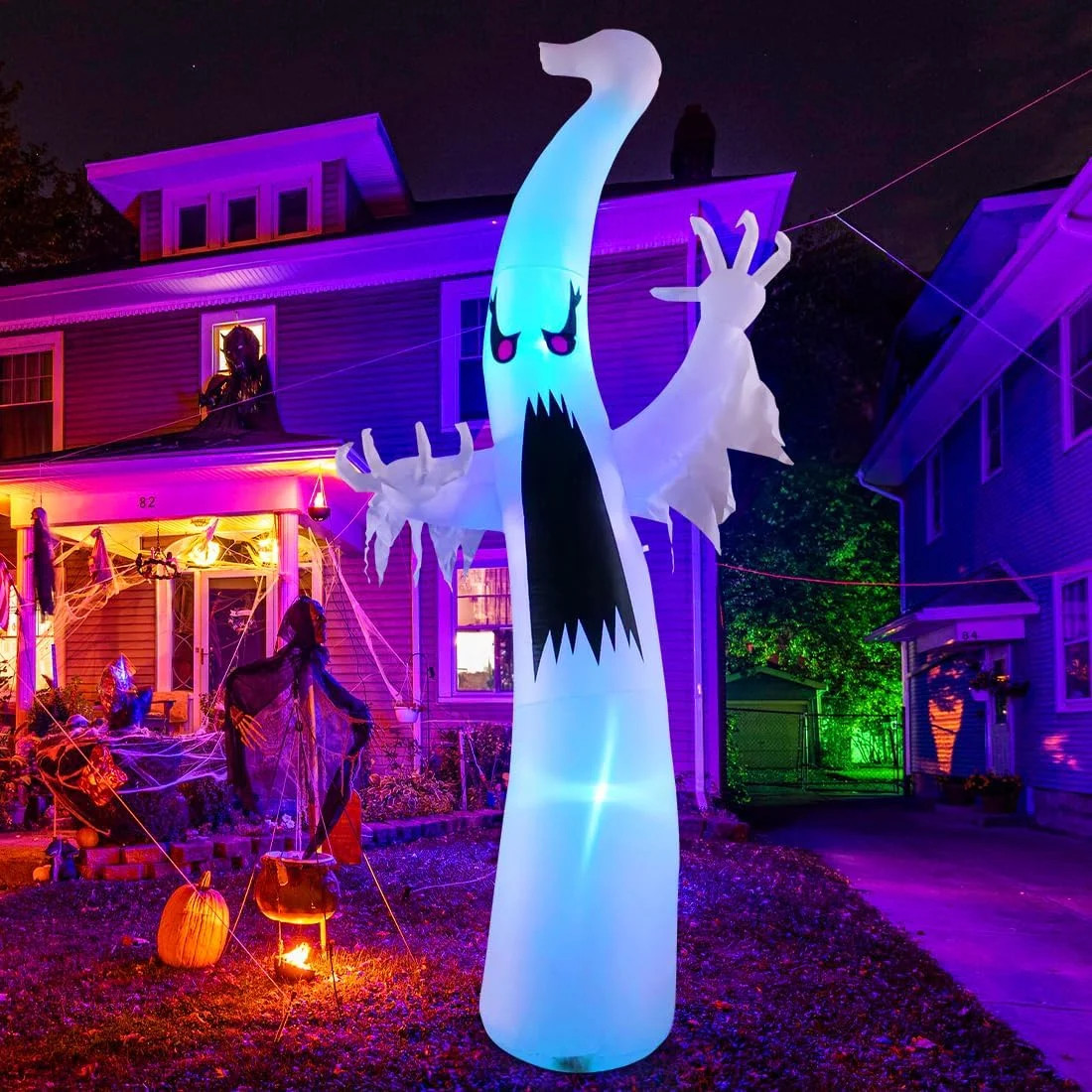 GOOSH 12 FT Height Halloween Inflatable Outdoor Colorful Dimming Ghost, Blow Up Yard Decoration C... | Walmart (US)
