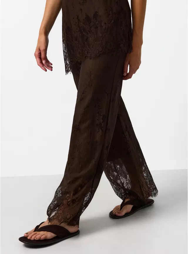 Buy Brown Floral Lace Detail Wide Leg Co-ord Trousers 22 | Co-ords | Tu | Tu Clothing