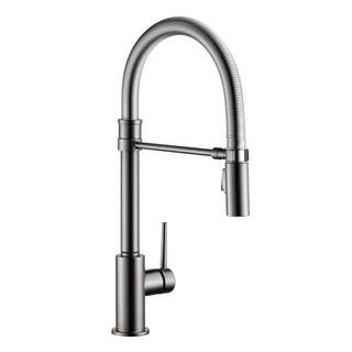 Delta Trinsic Single Handle Pull Down Sprayer Kitchen Faucet with Spring Spout in Black Stainless... | The Home Depot