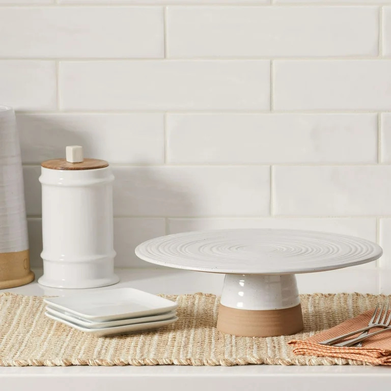 Better Homes & Gardens Abbott Exposed Clay Stoneware Pedestal Cake Stand, White Speckled, 3.52lbs... | Walmart (US)