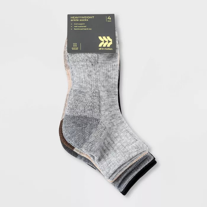 Women's Heavyweight Wool Blend Trail Blazer 4pk Ankle Socks - All in Motion™ Heather Gr... | Target