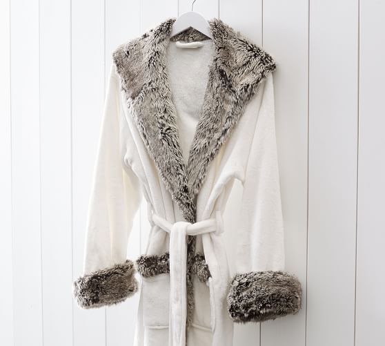 Faux Fur Robe - Ivory/Gray Ombre | Pottery Barn (US)