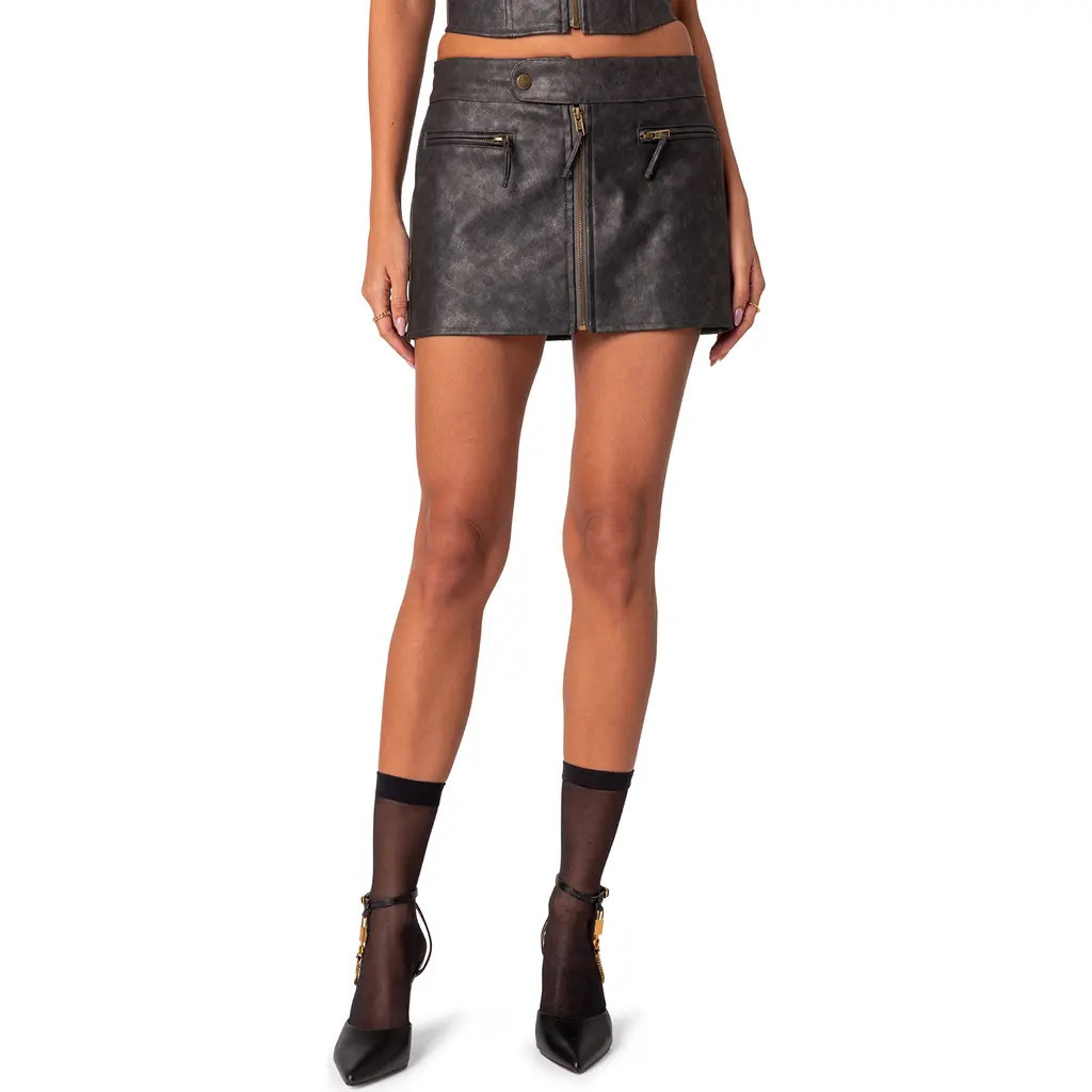 EDIKTED Ziva Faux Leather Miniskirt in Black at Nordstrom, Size Small | Nordstrom
