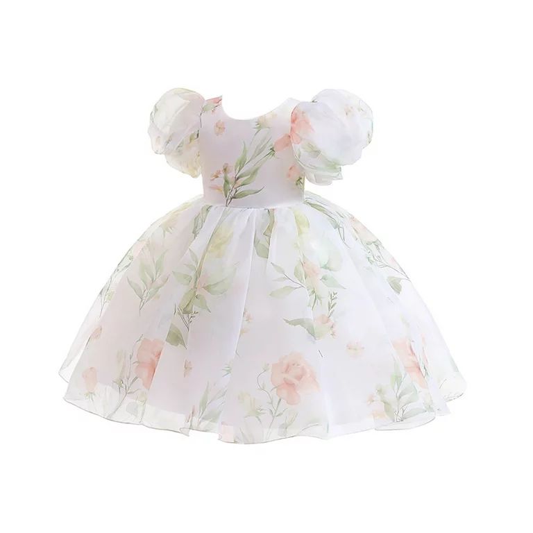 Easter Dress for Girls Puff Sleeve Floral Dress Wedding Pageant Party Ball Gown Dresses | Walmart (US)