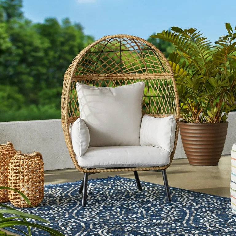 Better Homes & Gardens Ventura Boho Outdoor Wicker Stationary Kid's Egg Chair, Tan - Walmart.com | Walmart (US)