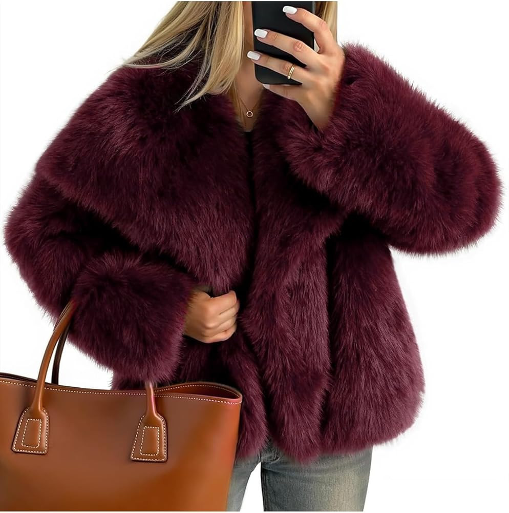 Kissonic Women Faux Fur Coat Long Sleeve Lapel Open Front Shaggy Furry Jacket Warm Fluffy Short O... | Amazon (US)