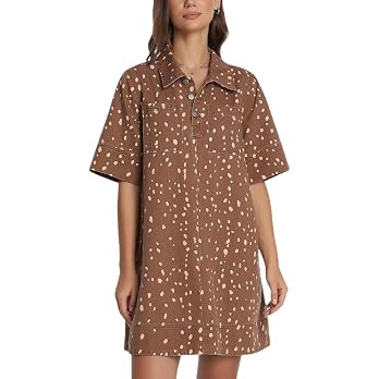 Ladyful Womens Denim Shirt Dress Casual V Neck Collared Jean Dresses Summer Oversized Irregular P... | Amazon (US)