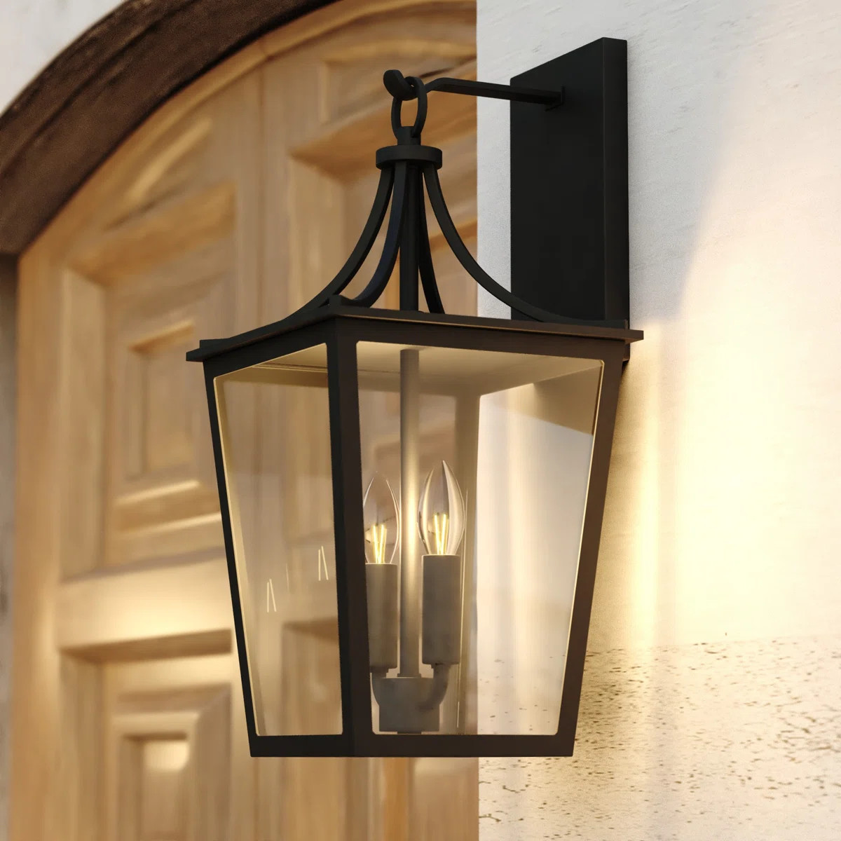 Wayna 19 in. H 2-Light Matte Black Transitional Outdoor Wall Sconce made of Durable Metal, Clear ... | Wayfair North America