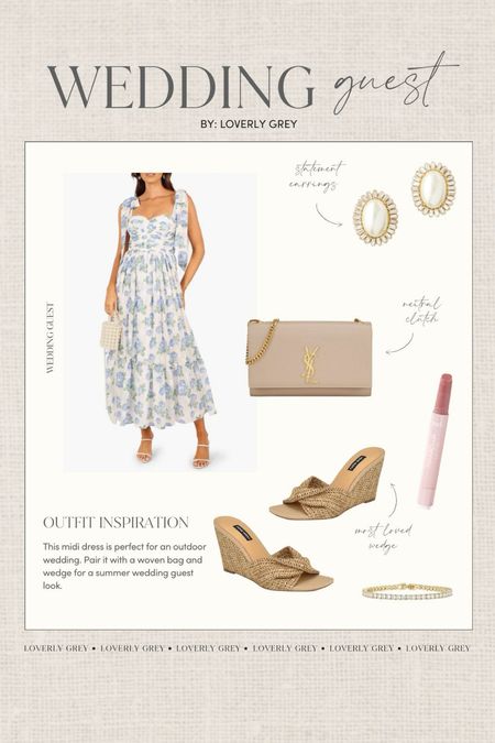 Summer wedding guest outfit idea. This floral midi dress and wedge heels are perfect for an outdoor ceremony. Loverly Grey, wedding guest 

#LTKWedding #LTKSeasonal #LTKStyleTip