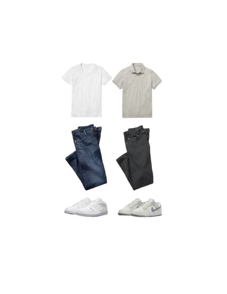 The perfect men's essentials. White tee, grey polo, dark jeans and sneakers. 

#LTKmens