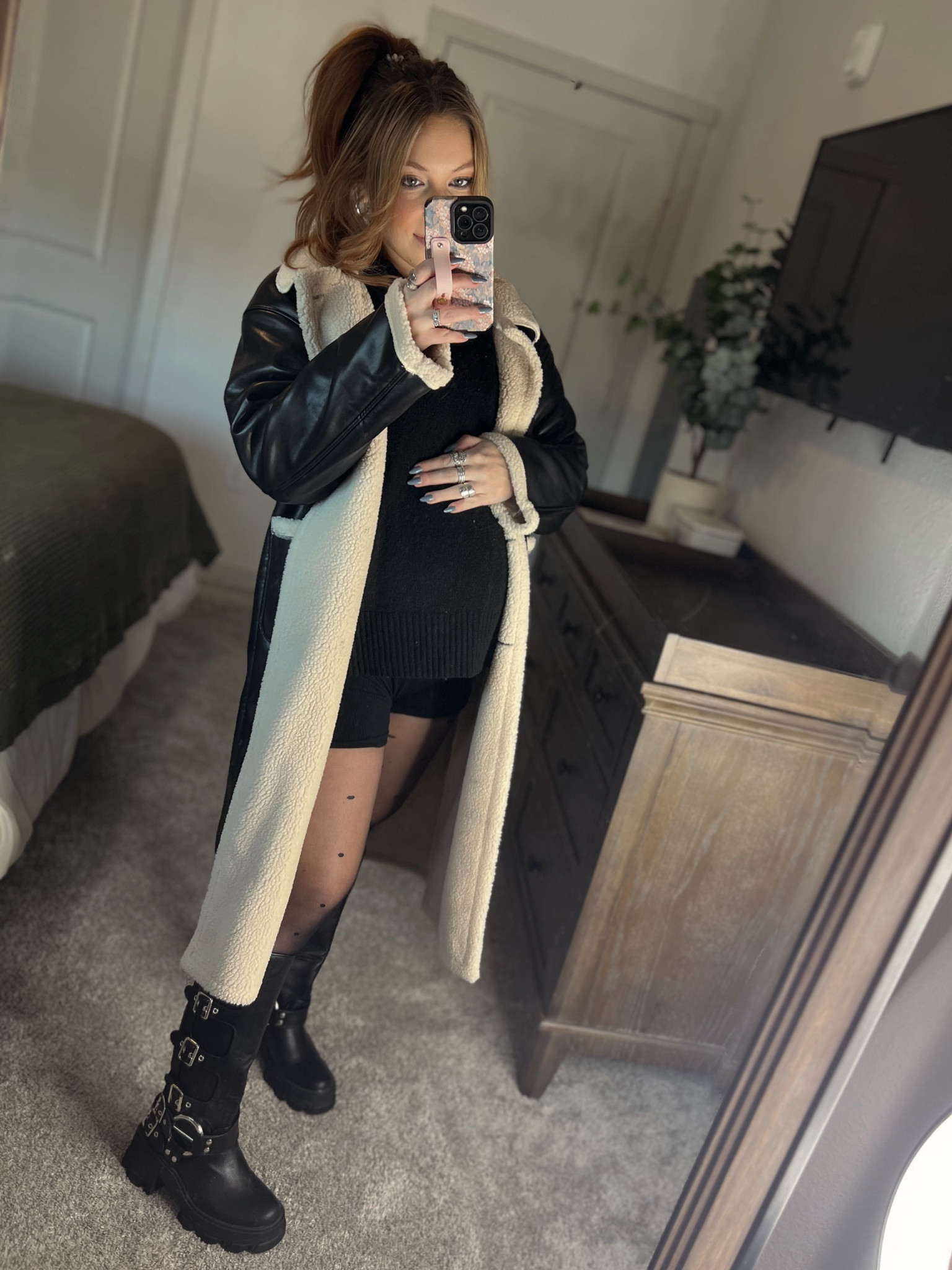 OOTD - Maternity Outfit - Winter Outfit Idea - Black Buckle Boots - Faux Leather Trench Coat - All Black Outfit - Maternity Winter Outfit - Tights 

#LTKstyletip #LTKshoecrush #LTKbump