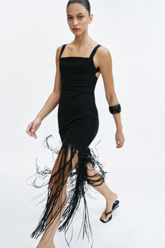 LONG FRINGED DRESS | Zara US
