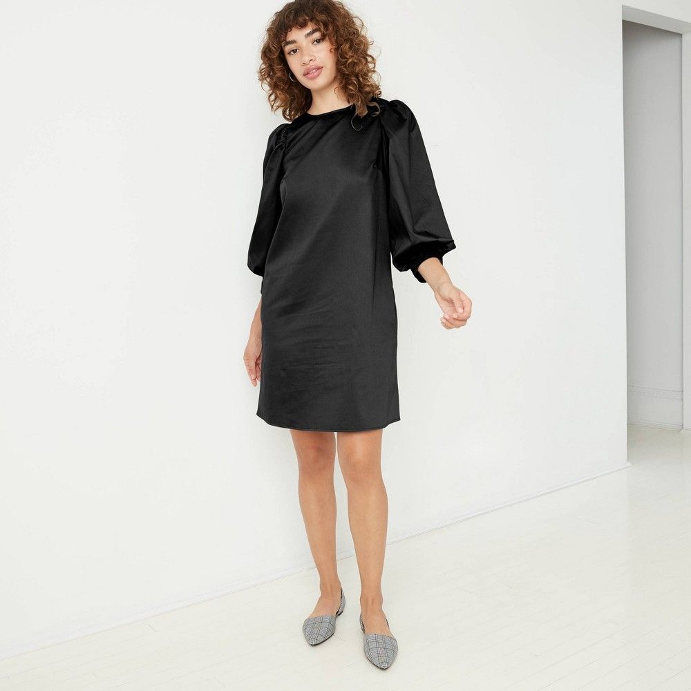 Women's Puff 3/4 Sleeve Dress - A New Day Black S | Target