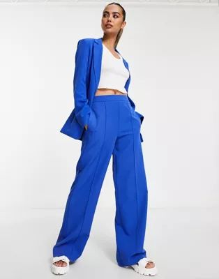 Pieces high waisted wide leg tailored pants in blue - part of a set | ASOS (Global)