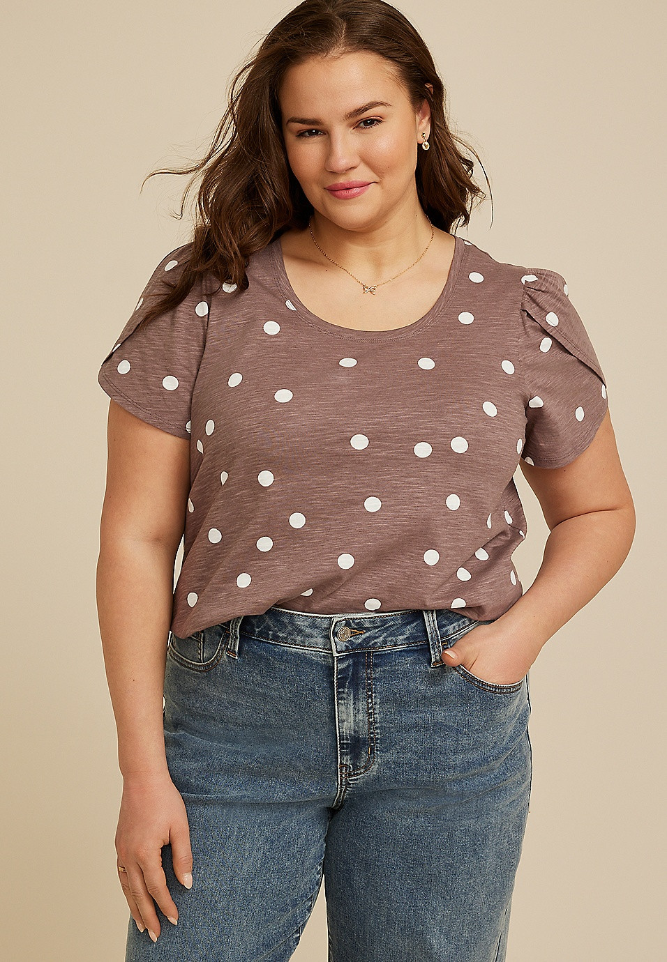 Plus Size 24/7 Holland Polka Dot Scoop Tee | Maurices
