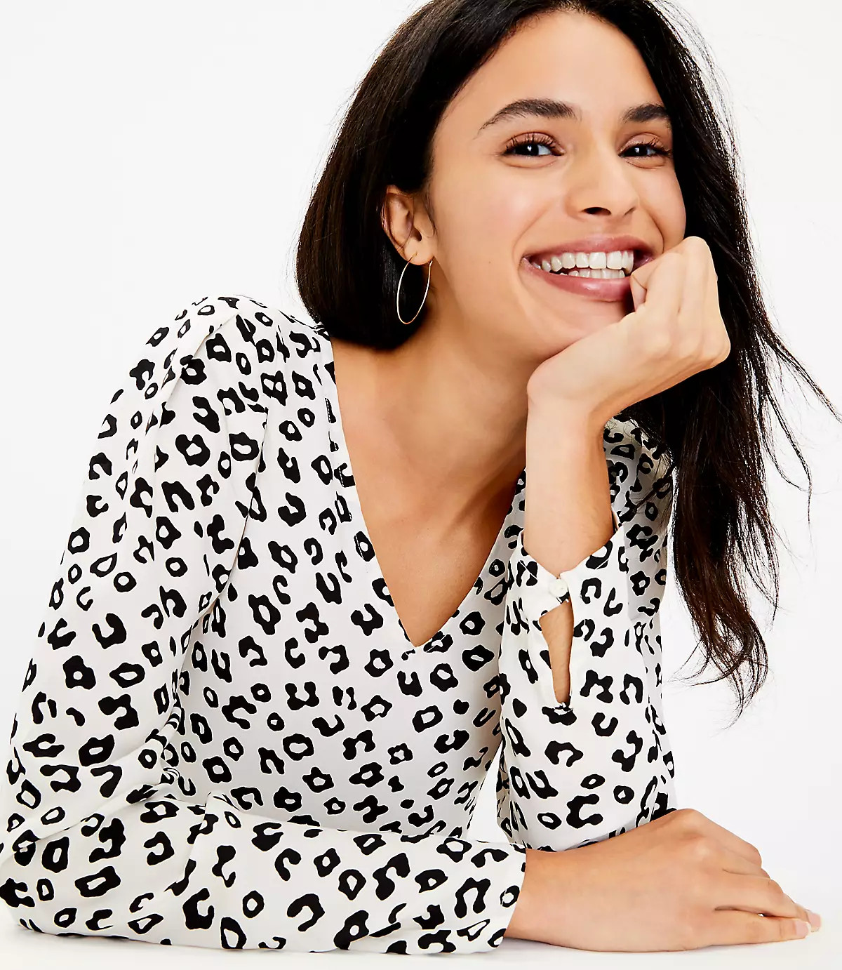 Leopard Print V-Neck Mixed Media Top | LOFT