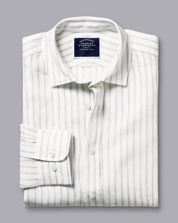 Pure Linen Stripe Shirt - Limestone | Charles Tyrwhitt