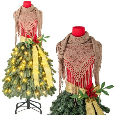 Tangkula 5FT Pre-Lit Dress Form Christmas Tree Mannequin Artificial Xmas Tree with 248 Branch Tips 100 LED Lights Red Berries Removable Scarf | Target